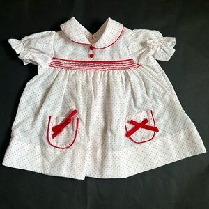 Vintage Red Polka Dot Baby Dress   Size 0-3 Months